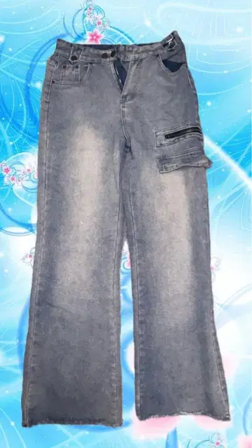 라이트 블루 와이드 레그 데님 플레어 청바지