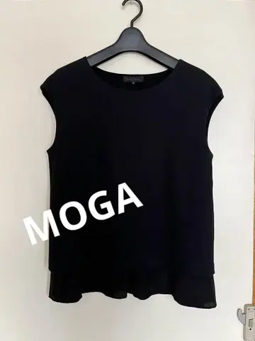 모가 2중 레이어드 디자인 티셔츠 프렌치 슬리브 크루넥 블랙