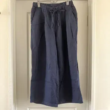 무인양품 프렌치 린넨 이지 와이드 팬츠 크롭 기장 네이비 L
