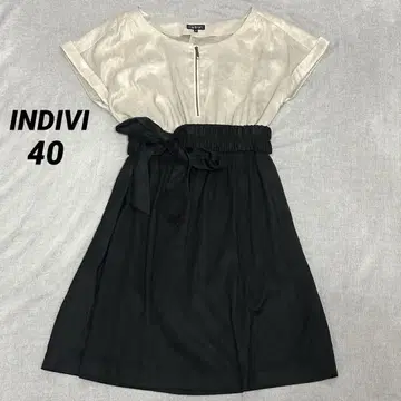 INDIVI 인디비 프렌치 슬리브 허리 리본 무릎 기장 원피스