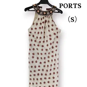 새상품급 PORTS1961 원피스 S 도트 무늬 비즈 자수 아시안