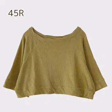 45R 상의 티셔츠 풀오버 컷소 숏 기장 기장 짧은 겨자색