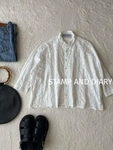 STAMP AND DIARY 자수 블라우스 코튼 얇은 소재 내추럴
