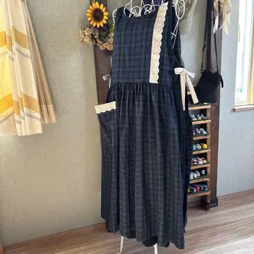 빅 포켓 슬리브리스 개더 원피스 타브리 에면 린넨 핸드메이드