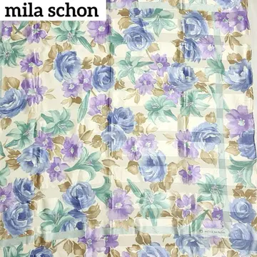 mila schon 스카프 대형 쉬폰 꽃 실크 블루 화이트