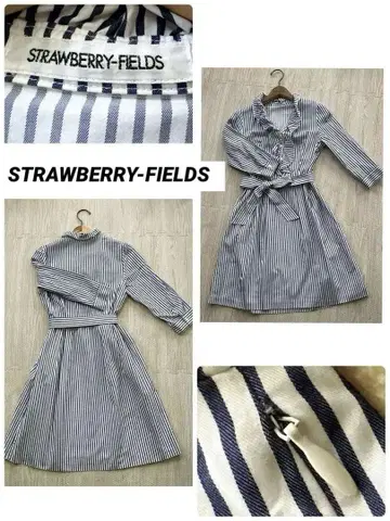 STRAWBERFIELDS 스트라이프 프릴 옷깃 긴팔 원피스