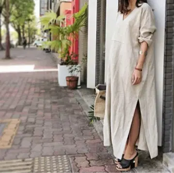 sea 린넨 린넨 원피스 롱 원피스