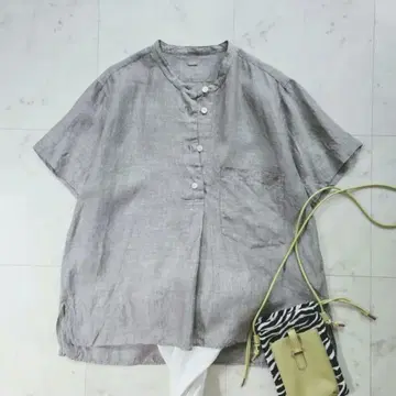 새상품급 마가렛호웰 린넨 100% 반팔 밴드 카라 일본제 그레이