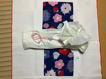 파란색 꽃무늬 유카타 주름 헤코오비, 장식 끈 세트