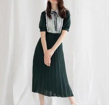 [기간 한정 가격 인하] cheek 반팔 보타이 바이컬러 원피스