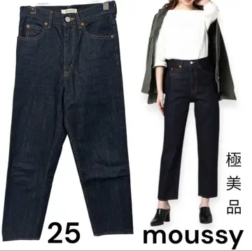 새상품급 moussy 마우지 원 워시 하이 웨스트 테파드 데님 25