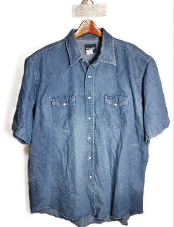Wrangler 랭글러 데님 셔츠 남성용 반팔 구제 의류 오버 사이즈