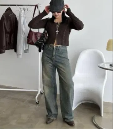 샤기 오로라 큐빅 장식 빈티지 루즈 데님 팬츠 M