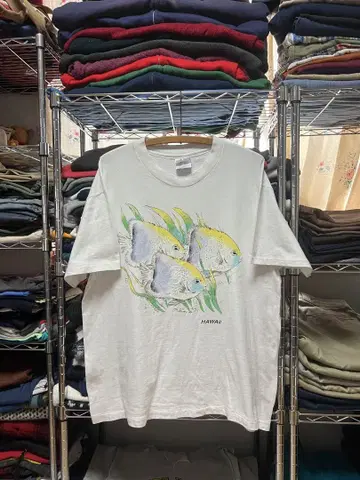 90s 물고기 티셔츠 Hanes 하와이 L 사이즈