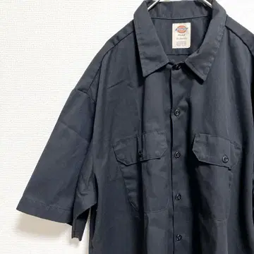Dickies 반팔 워크 셔츠 패치 로고 심플 빅 사이즈 XL 블랙