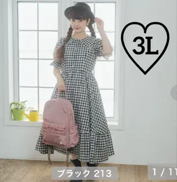 새상품 시마무라 깅엄 체크 원피스 블랙 3 L 사이즈 아오키 미사코