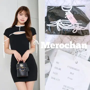 [새상품] 다리치 파이핑 리본 디자인 니트 미니 원피스 블랙