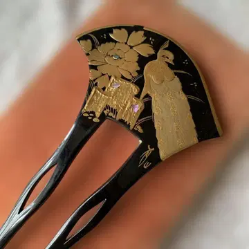 앤티크 바치 비녀 공작 꽃 검정