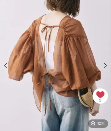 BABYLONE 시어 린넨 개더 블라우스 브라운