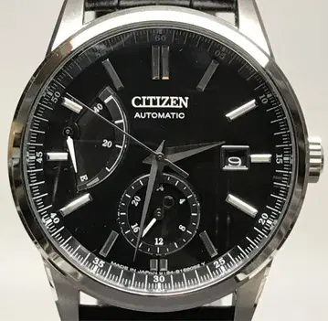 CITIZEN 자동 감기 손목시계 블랙 다이얼 가죽