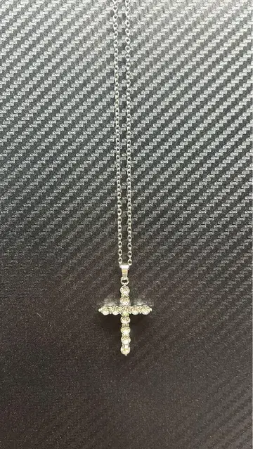 크로스 목걸이 십자가 펜던트 큐빅 45cm 체인 실버