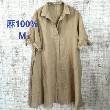 glitgern 반팔 롱 셔츠 원피스 린넨 100% M