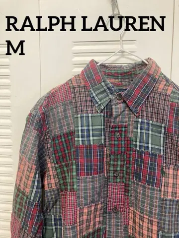 레어 랄프 로렌 패치워크 체크 무늬 긴팔 셔츠 M