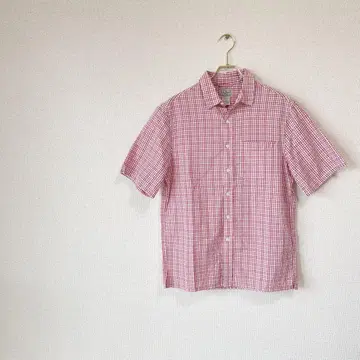 "00s L.L.Bean" 시어서커 S/S 체크 셔츠 M 짧은 기장