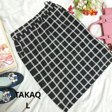 새상품급 TAKAQ 무릎 기장 스커트 (L) 블랙/화이트/윈도우페인 체크