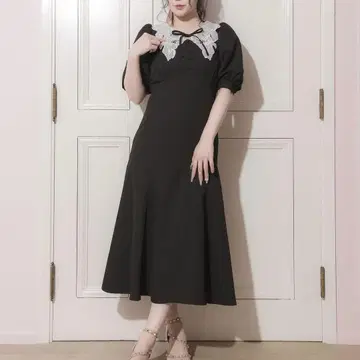 pium 피움 레이스 스칼라 머메이드 플레어 원피스 블랙