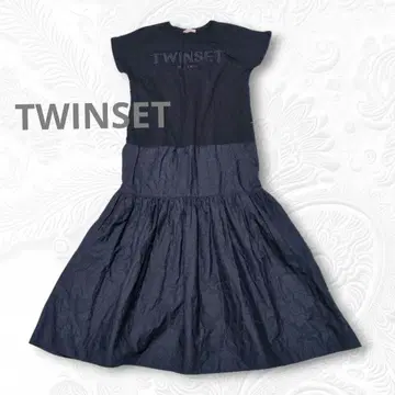 TWINSET 트윈세트 도킹 원피스 티셔츠 레이스 블랙