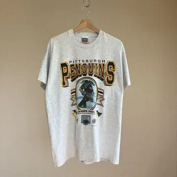 90s USA제 라이트 그레이 NHL 프린트 티셔츠 XL 빈티지