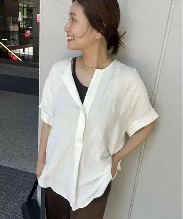 새상품급 JOURNAL STANDARD 레이온 린넨 노카라 블라우스 린넨