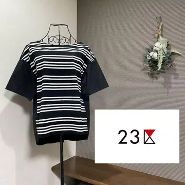 23구 반팔 티셔츠 셔츠 보더 이소재 넉넉한