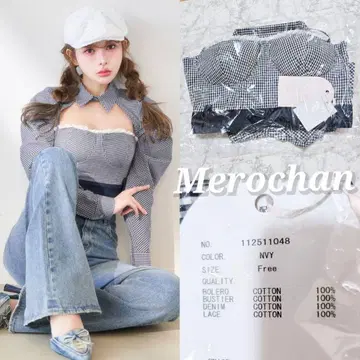 Darich 깅엄 체크 앙상블 상의 네이비 F