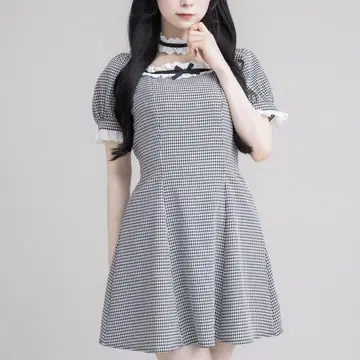 pium 초커가 달린 코튼 프릴 인형 원피스 깅엄 체크
