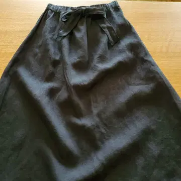 마린프랑세즈 A 라인 리본이 달린 롱 스커트 린넨 블랙