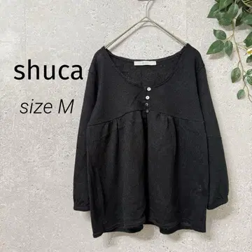 shuca 7부 소매 개더 절개 니트 티셔츠 가디건 M 블랙