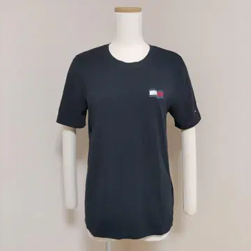 TOMMY HILFIGER 코튼 가슴 소매 로고 T셔츠 네이비