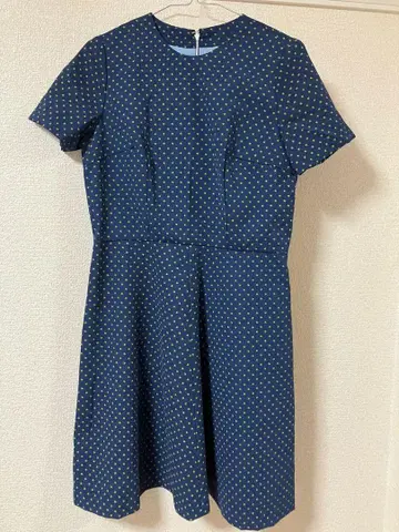 vintage! 네이비 별 패턴 반팔 무릎 기장 원피스