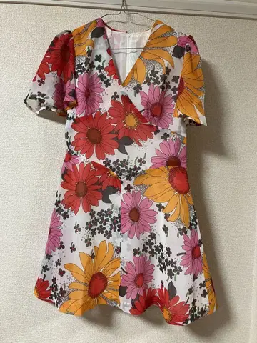 vintage! 플라워 프린트 반팔 미니 원피스