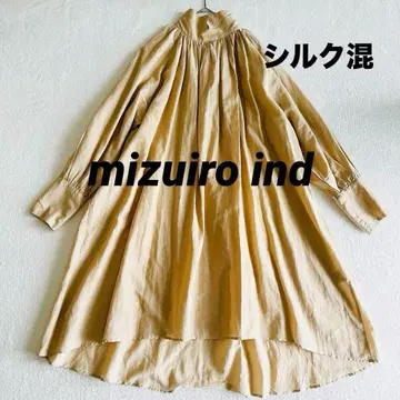 새상품급 mizuiro ind 롱 블라우스 실크 혼방 핀턱 골드