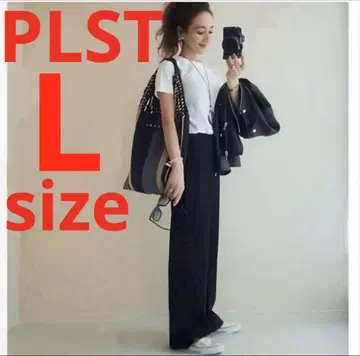 2회 착용 PLST 레이온 폴리 스트레치 리브 컷소 팬츠 네이비