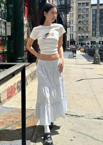 GLOWNY 화이트 플레어 롱 스커트 S