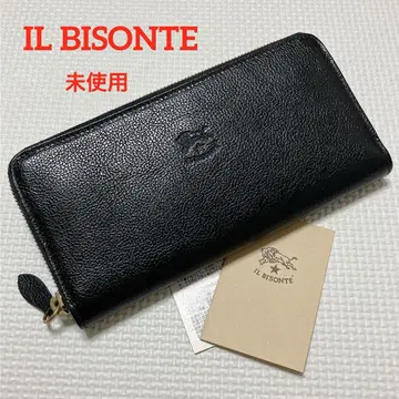 미사용 IL BISONTE 가죽 라운드 지퍼 장지갑 블랙