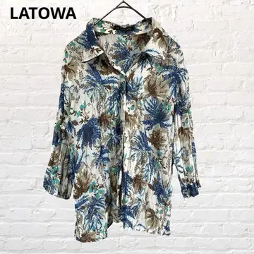 라투와 LATOWA 알로하 셔츠 블라우스 블루 계열 M 레트로 올 패턴