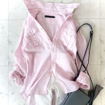 새상품급 랄프 로렌 린넨 셔츠 린넨 100% 핑크 긴팔 에폴렛