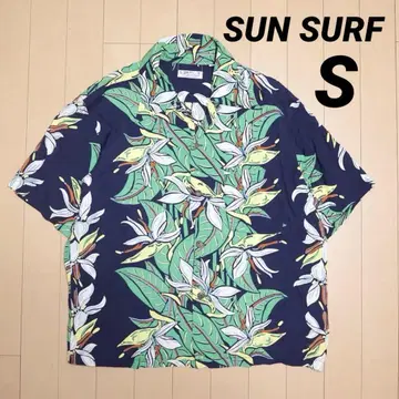 SUNSURF 알로하 셔츠 꽃무늬 레이온 S 사이즈 네이비