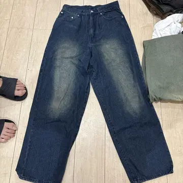 다크 블루 와이드 레그 데님