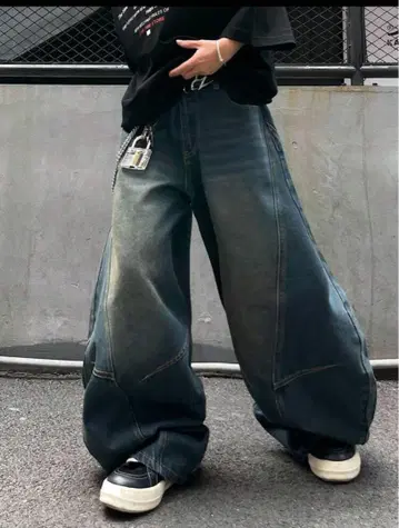 와이드 실루엣 그라데이션 데님 팬츠 Y2K 데님 팬츠 데님 와이드